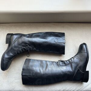 Joan & David Black Leather Lace Up Knee High Tall Riding Boot Women US 6 Italy